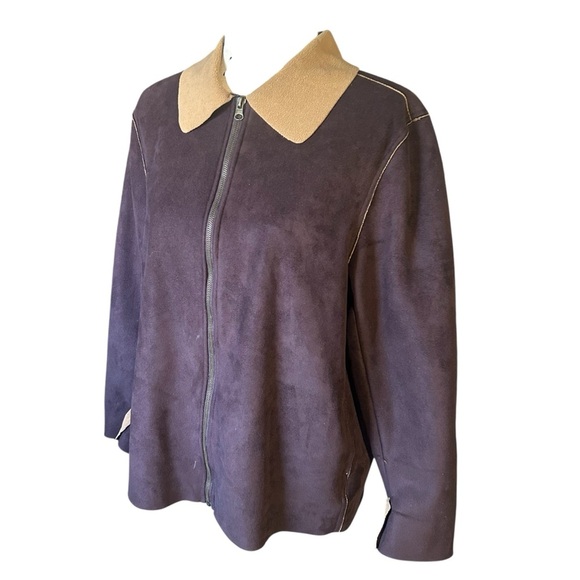 FU DA New York Womens Faux Suede Full Zip Front Light Jacket Sz Lrg - Picture 3 of 12